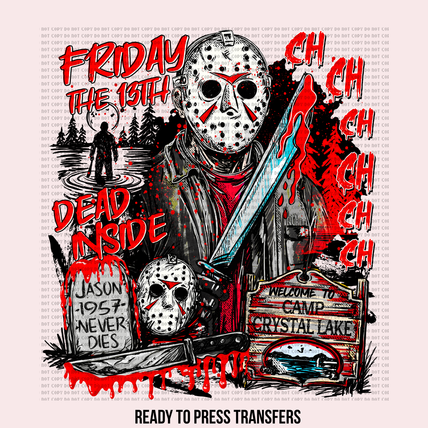 FRIDAY THE 13TH  W/ 2 SLEEVES DTF TRANSFERS